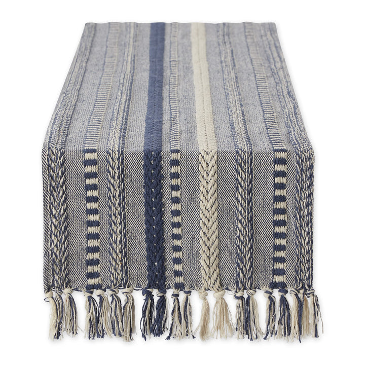 DII Farmhouse Braided Stripe Table Runner Collection, 15x108 (15x113, Fringe Included), French Blue 15x108" (15x113", Fringe Included) Striped