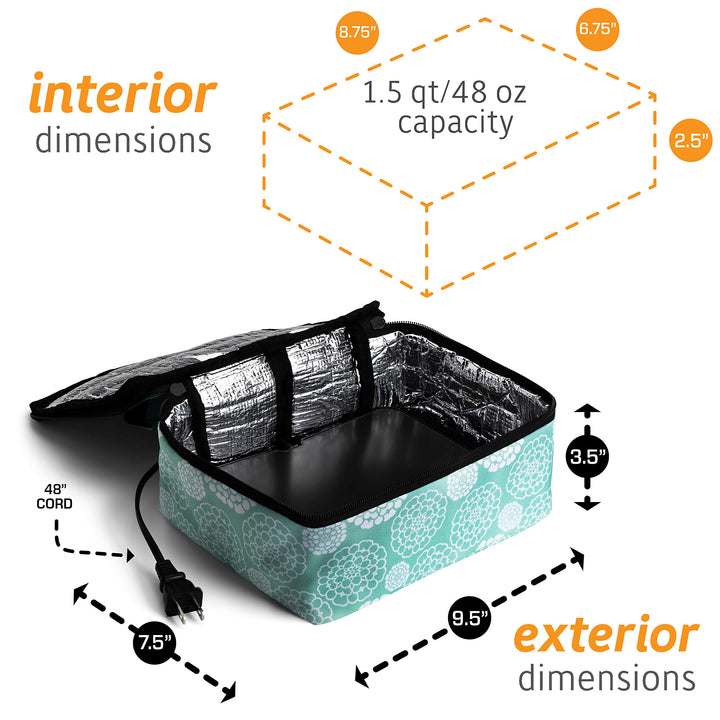 HotLogic Mini Portable Electric Lunch Box Food Heater - Innovative Food Warmer and Heated Lunch Box for Adults Car/Home - Easily Cook, Reheat, and Keep Your Food Warm - AQUA FLORAL - 120V