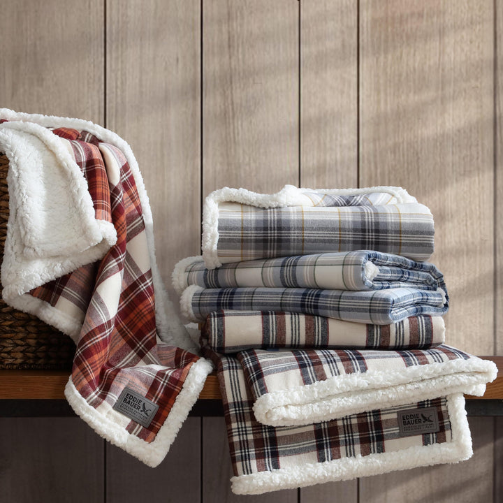 Eddie Bauer - Throw Blanket, Super Soft Reversible Sherpa Fleece Bedding, Ideal Christmas & White Elephant Gifts, Cozy Plaid Throw Blankets for Couch (Edgewood Red, Throw) Edgewood Red Sherpa Throw