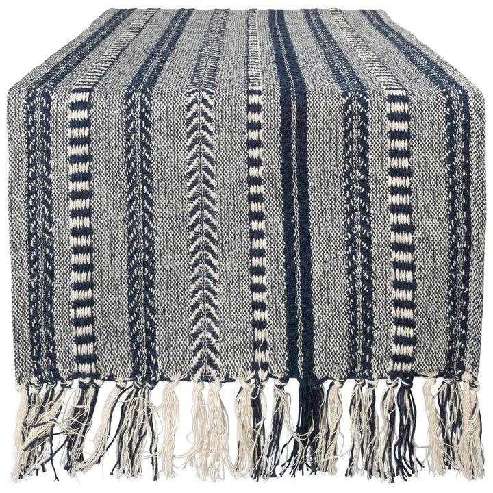 DII Farmhouse Braided Stripe Table Runner Collection, 15x72 (15x77, Fringe Included), Navy Blue