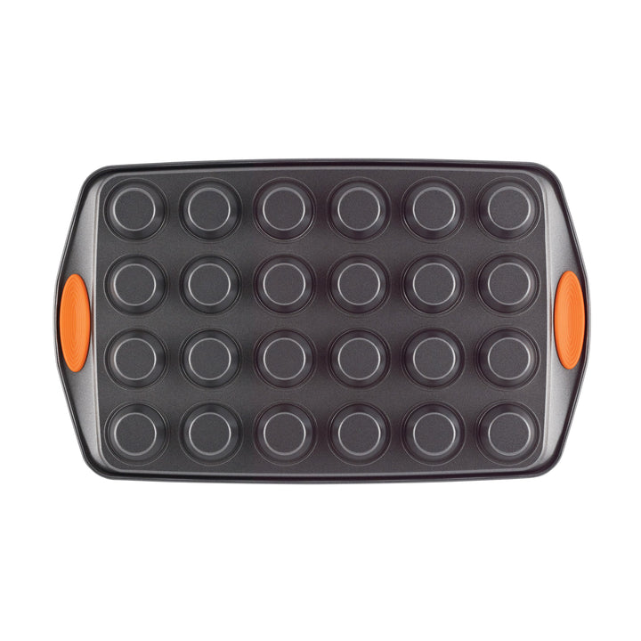 Rachael Ray Yum-o! Nonstick Bakeware 24-Cup Oven Lovin’ Mini Muffin Pan, Gray with Orange Handles 24 Cup Orange Grips