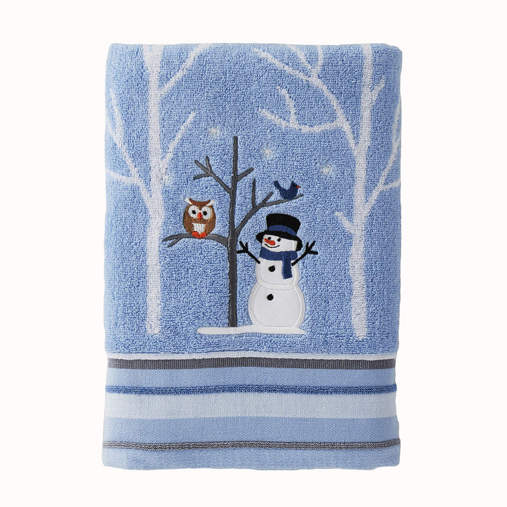 SKL Home Christmas Winter Friends Snowman Hand Towel 2pc Set for Bath/Kitchen & Gift, Blue Hand Towel Set