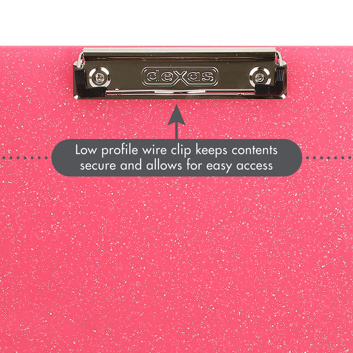 Dexas Slimcase 2 Storage Clipboard with Side Opening 12.5 x 9.5 Pink Glitter White Binding. Organize in Style for Home, School, Work or Trades! Ideal for Teachers, Nurses, Students, Homeschooling