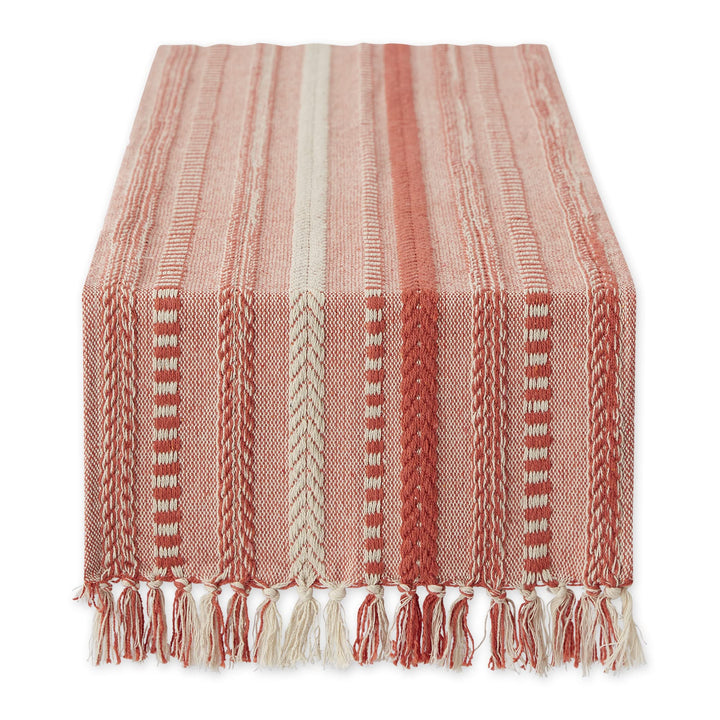 DII Farmhouse Braided Stripe Table Runner Collection, 15x72 (15x77, Fringe Included), Spice