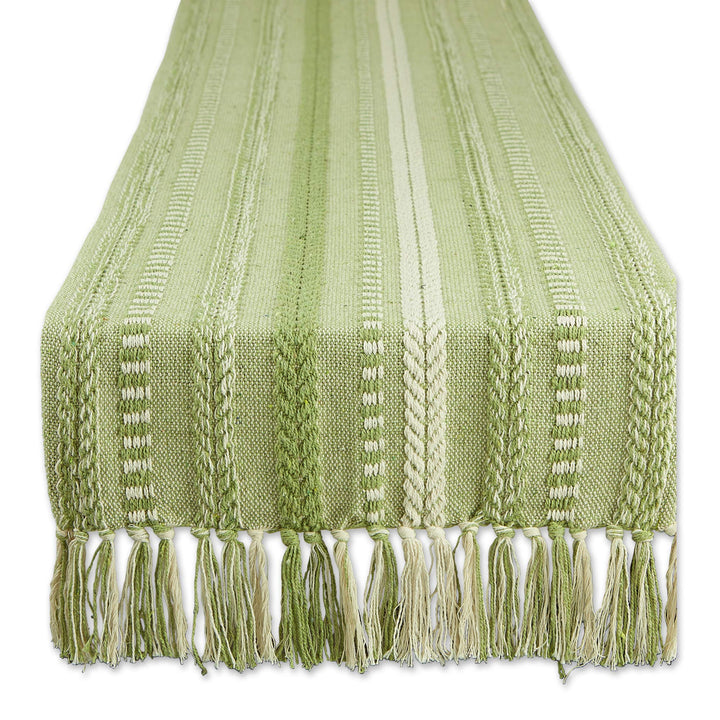 DII Farmhouse Braided Stripe Table Runner Collection, 15x108 (15x113, Fringe Included), Antique Green