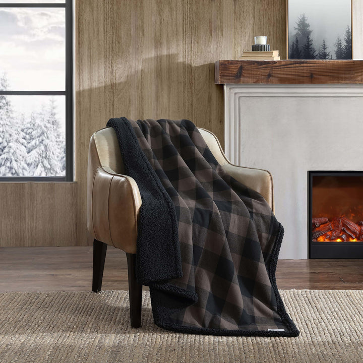 Eddie Bauer - Throw Blanket, Super Soft Reversible Sherpa Flannel Bedding, Ideal Christmas & White Elephant Gifts, Cozy Plaid Throw Blankets for Couch (Cabin Plaid Grey, Throw) Grey/Black