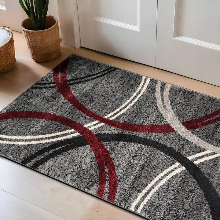 Rugshop Modern Wavy Circles Design Area Rug 2'7" x 4' Red 2'7" x 4'