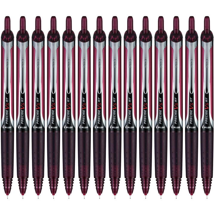 Pilot, Precise V5 RT Refillable & Retractable Rolling Ball Pens, Extra Fine Point 0.5 mm, Burgundy, Pack of 14