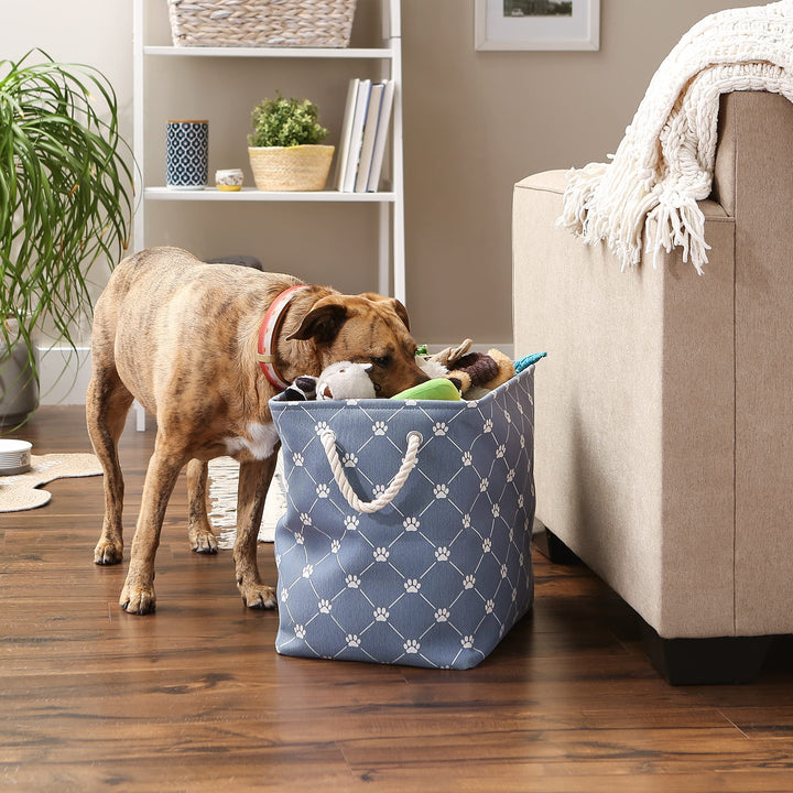 Bone Dry Pet Storage Collection Paw and Bone Print, Large Rectangle, 17.5x12x15, Stonewash Blue Trellis Large Rectangle, 17.5x12x15"