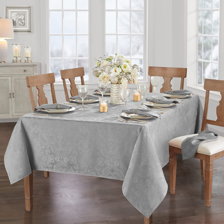 ELRENE HOME FASHIONS Caiden Elegance Damask Fabric Tablecloth, 60" x 102" Oblong/Rectangle, Silver Tablecloth (1)