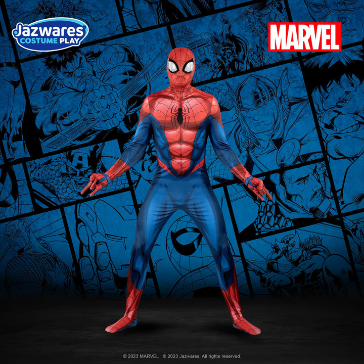 MARVEL Spider-Man Official Adult Deluxe Zentai Halloween Costume - Stretch Spandex with Hidden Zippers and Wrist Slits Large