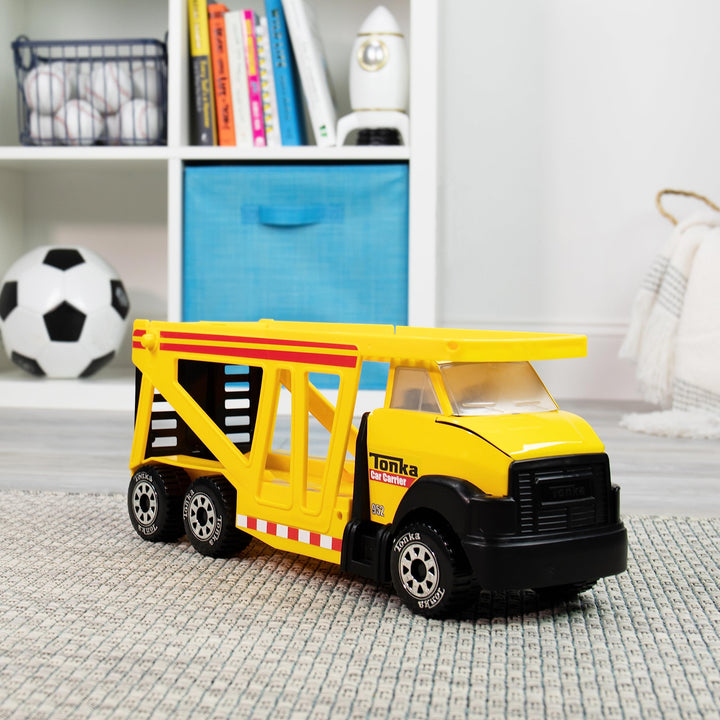 Tonka Steel Classics, Classic Car Carrier – Made with Steel and Sturdy Plastic, Yellow Friction Powered, Boys and Girls, Toddlers Ages 3+, Big Construction Truck, Birthday Gift, Holiday