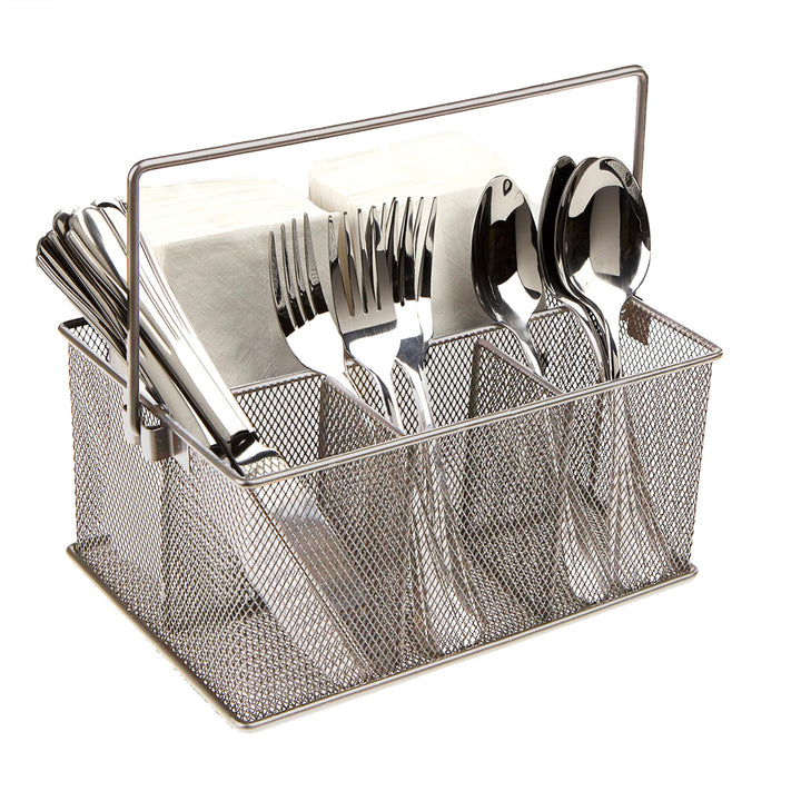 Mind Reader Utensil Holder, Silverware Organizer, Caddy, Cutlery Holder, Kitchen, Metal Mesh, 10"L x 7"W x 4.75"H, Silver Silver Mesh Single