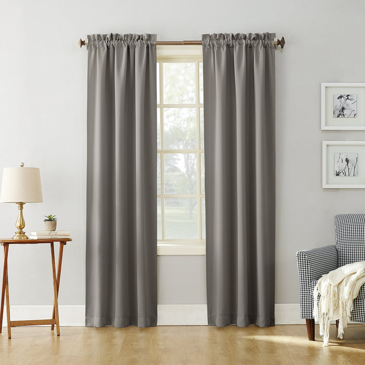 Sun Zero Easton Energy Saving Blackout Rod Pocket Curtain Panel, 40" x 63", Gray 40" x 63" Grey