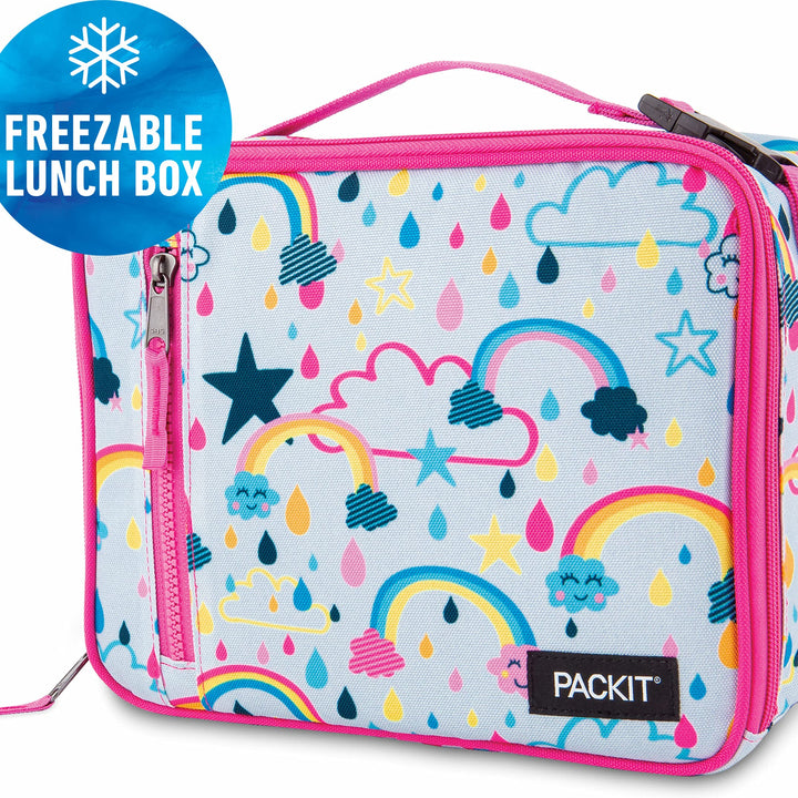 PackIt Freezable Classic Lunch Box, Rainbow Sky, Built with EcoFreeze Technology, Collapsible, Reusable, Zip Closure With Zip Front Pocket and Buckle Handle, Perfect for School Lunches