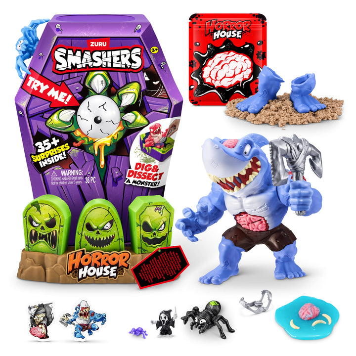 Smashers Mega Horror House (Blue) by ZURU, Interactive Toy, Collectable Toy for Kids and Teens Blood Shark