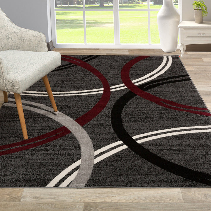 Rugshop Modern Wavy Circles Design Area Rug 2'7" x 4' Red 2'7" x 4'