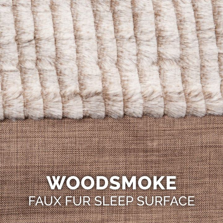 Furhaven Replacement Dog Bed Cover Luxe Faux Fur & Performance Linen Sofa-Style, Machine Washable - Woodsmoke, Medium Cover Only 30.0"L x 20.0"W x 0.3"Th Sofa - Luxe Faux Fur & Linen (Woodsmoke)