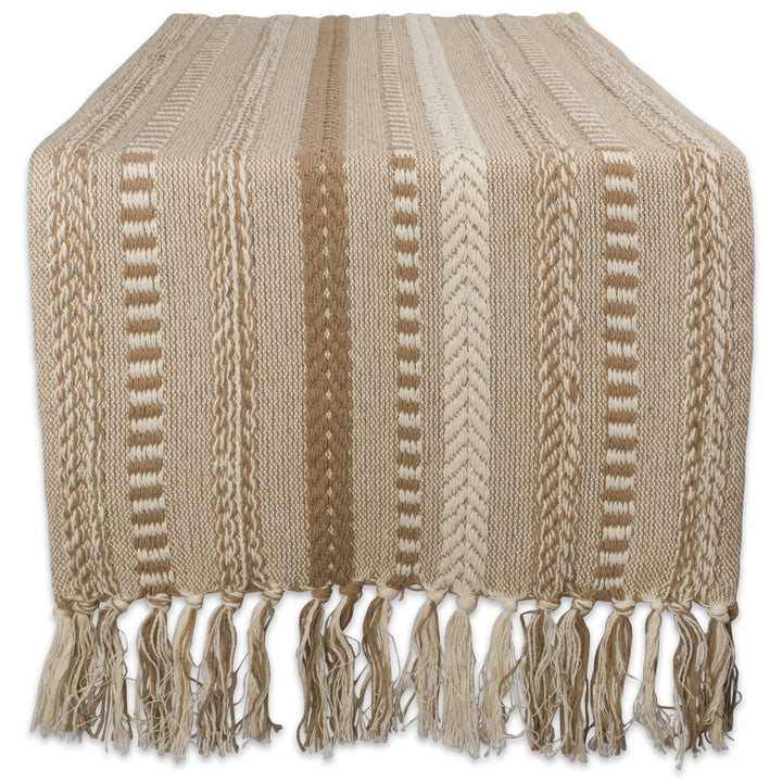 DII Farmhouse Braided Stripe Table Runner Collection, 15x108 (15x113, Fringe Included), Stone