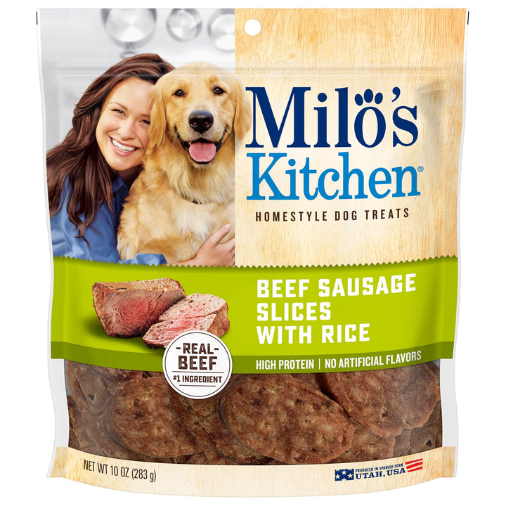 Milo's Kitchen Homestyle Dog Treats, Beef Sausage Slices, 10 Ounce, High Protein, No Artificial Flavors 10 Ounce (Pack of 1)