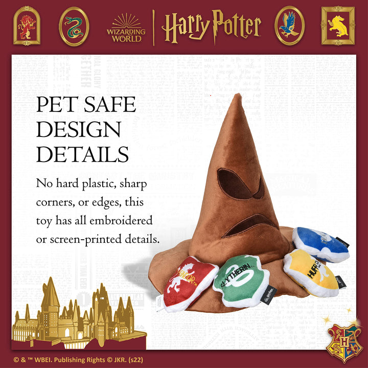 Harry Potter House Sorting Hat Burrow Pet Toy | Dog Toy Sorting Hat with House Plush Removable Parts | Sorting Hat Burrow Toy for Dogs | Crinkle Dog Toy, Dog Chew Toys 10 inch