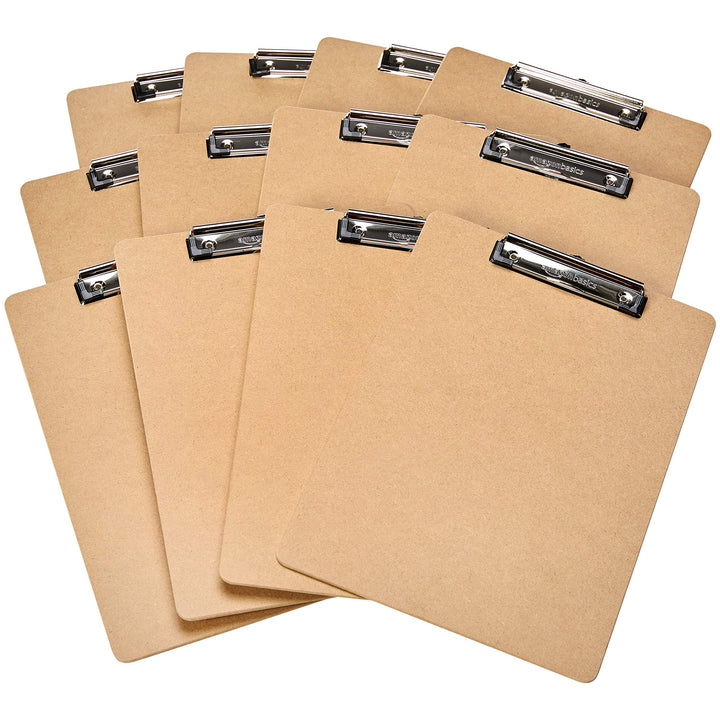 Basics Hardboard Office Clipboard, 12-Pack, Brown