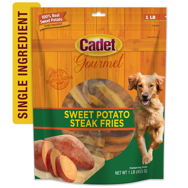 Cadet Gourmet Sweet Potato Fries Dog Treats - Healthy & Natural Sweet Potato Dog Training Treats for Small & Large Dogs - Inspected & Tested in USA (1 lb.) 1 Pound (Pack of 1)