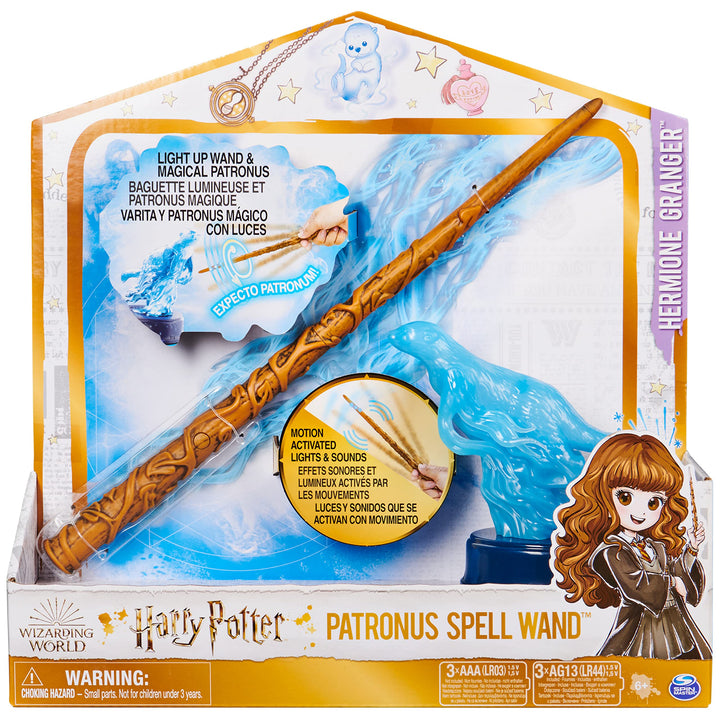 Wizarding World Harry Potter, 13-inch Hermione Granger Patronus Spell Wand with Otter Figure, Lights and Sounds, Kids Toys for Ages 6 and up Light-up Patronus Wand (Hermione)