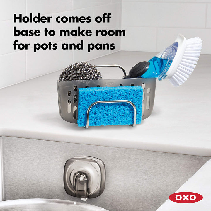 OXO Good Grips Stronghold Suction Sinkware Organizer for kitchen - Plastic, Gray, One Size Suction Sink Caddy