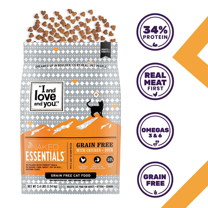 I and love and you Naked Essentials Dry Cat Food - Chicken + Duck - Grain Free, Real Meat, No Fillers, Prebiotics + Probiotics, 11lb Bag Chicken and Duck 11 Pound (Pack of 1)