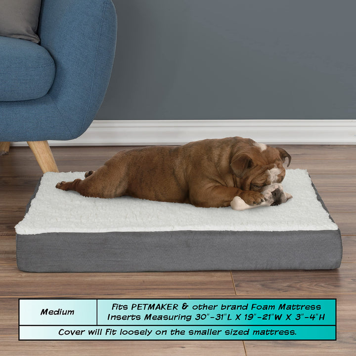 PETMAKER Dog Bed Replacement Cover ? Pet Duvet with Sherpa Top, Non-Slip Bottom, Gray Micro Suede -Dog Bed Washable Removable Cover (Medium) 32.5"L x 23.0"W x 0.3"Th