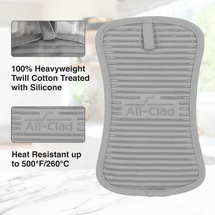 All-Clad Premium Pot Holder & Heating Pad, (2-Pack) Heat Resistant to 500 Degrees, 100% Cotton 10"x6.25" for Kitchen and Barbeque, Titanium 2 Pack