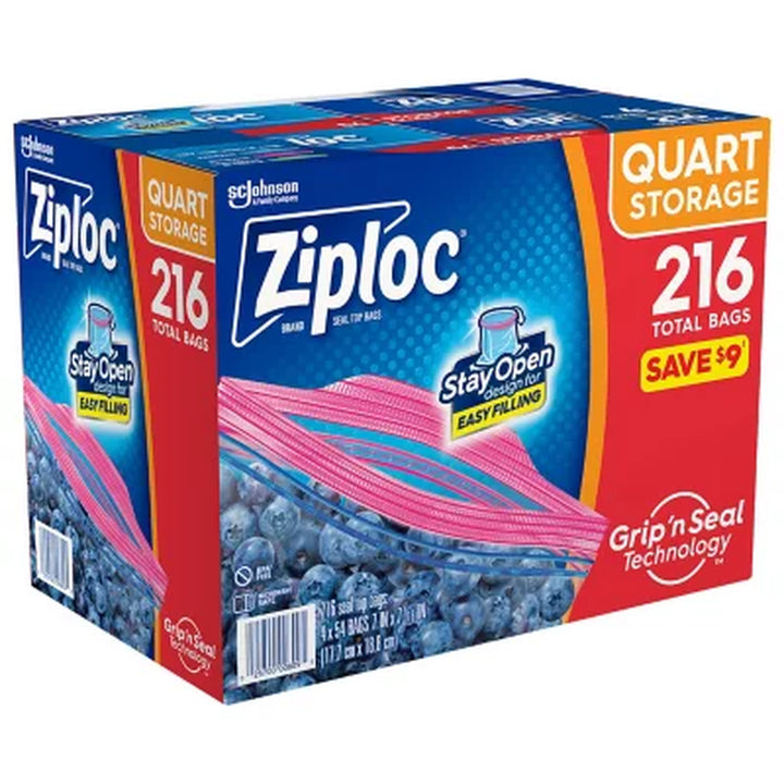 Ziploc Storage Quart Bags with New Stay Open Design, 216 Ct.