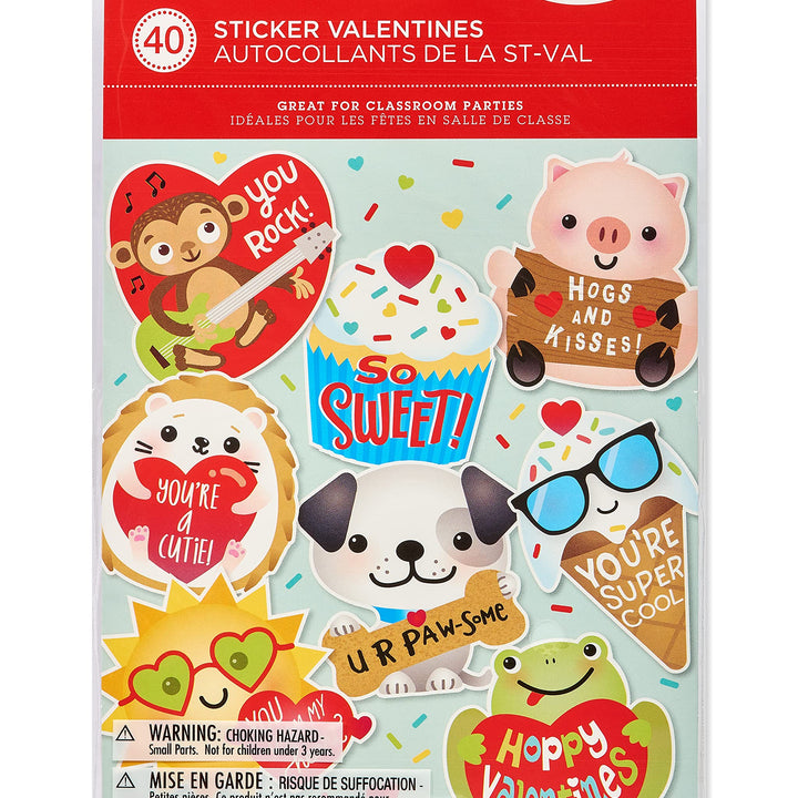 American Greetings Valentines Stickers for Kids, Animals and Treats (40-Count)