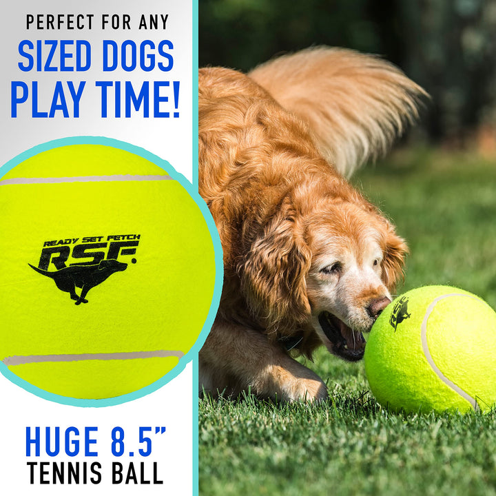 Franklin Pet Supply Ready Set Fetch Oversized Dog Tennis Ball - 8.5" Jumbo Size - Pump Included 1 Pack - Oversize - No Squeak