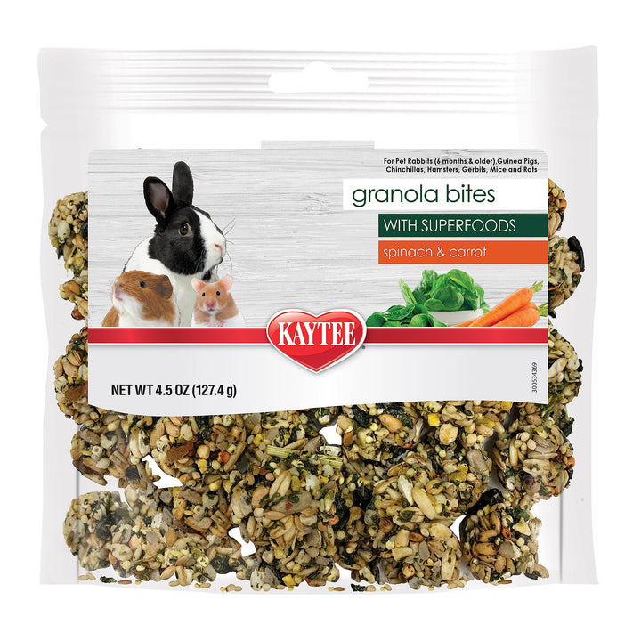 Kaytee Granola Bites with Superfoods Spinach and Carrot for Rats, Mice, Hamsters, Gerbils, Rabbits, Guinea Pigs and Chinchillas, 4.5oz Spinach & Carrot