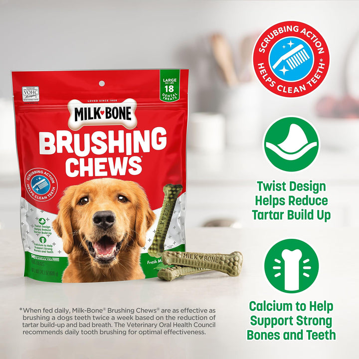 Milk-Bone Fresh Breath Brushing Chews, 18 Large Daily Dental Dog Treats