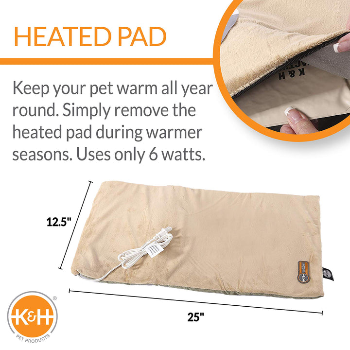 K&H Pet Products Heated Thermo-Kitty Mat, Indoor Heated Cat Bed, Pet Heat Pad for Indoor Cats and Small Dogs, Cat Heating Pad, Electric Thermal Warming Cat Bed Mat, Sage/Tan 12.5 X 25 Inches Pet Bed