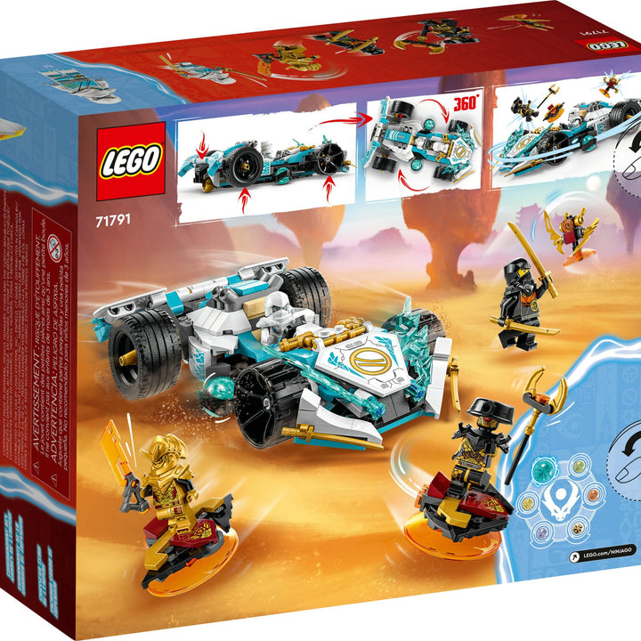 LEGO NINJAGO Zane’s Dragon Power Spinjitzu Race Car 71791 Building Toy Set, Features a Ninja Car, 2 Hover Flyers, Dragon Toy, and 4 Minifigures, Gift for Kids Aged 7+ Blue