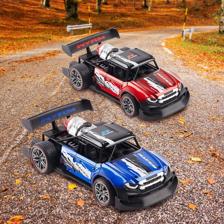 2 Pack Remote Control Drift Car with Spray and Light, Fog Mist Sport Racing Cars, 2.4GHZ 4WD High Speed Off Road Truck, Toy Vehicle for Adults Kids Boys Girls, Blue and Red