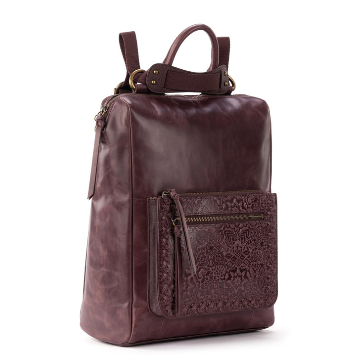 The Sak Loyola Convertible Backpack in Leather, Adjustable Convertible Strap, Mahogany Tile Emboss Medium