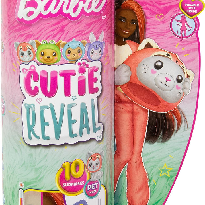 Barbie Cutie Reveal Doll & Accessories with Animal Plush Costume & 10 Surprises Including Color Change, Kitten as Red Panda in Costume- Themed Series Kitty/Red Panda