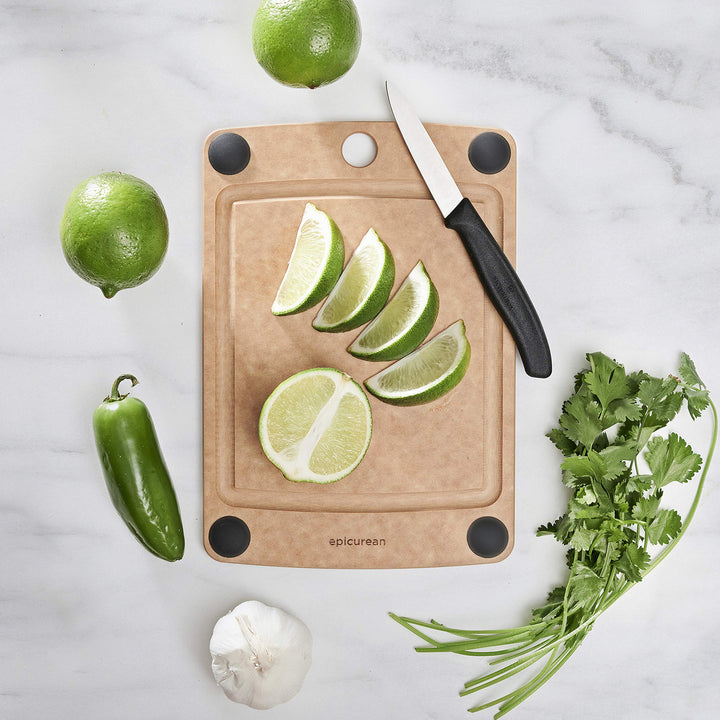 Epicurean All-In-One Cutting Board with Non-Slip Feet and Juice Groove, 10" × 7", Natural/Black 10-Inch x 7-Inch