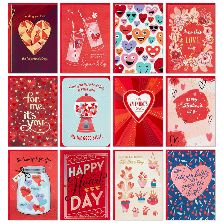 Hallmark Valentine's Day Card Assortment (12 Unique Designs with Envelopes) for Kids, Romantic Partner, Friends, Family, Caregiver 12 Card Assortment - All Valentine Needs