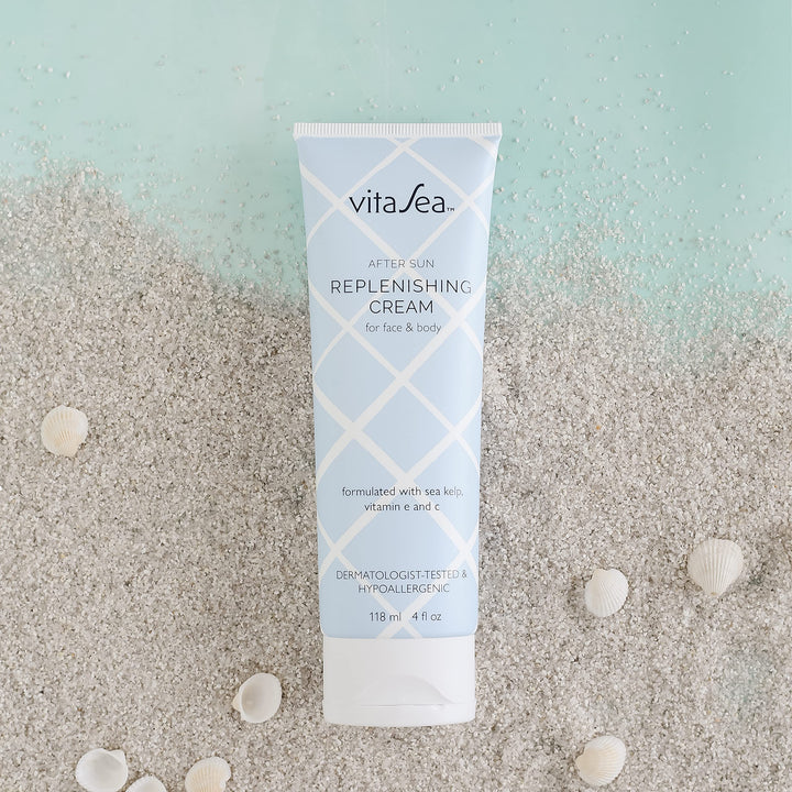 VitaSea After Sun Replenishing Cream for Face and Body, Refresh, Hydrate & Soothe Sun Exposed Skin, Fast-Absorbing Vegan After Sun Care, Formulated with Sea Kelp, Vitamin E & C, 4 Fl Oz