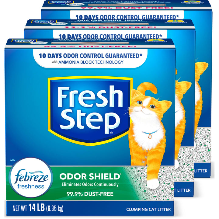 Fresh Step Clumping Cat Litter Multi-Cat Extra Strength Formula With Febreze Freshness, Multi Cat Litter With Ammonia Block Technology, 14 lb. Box