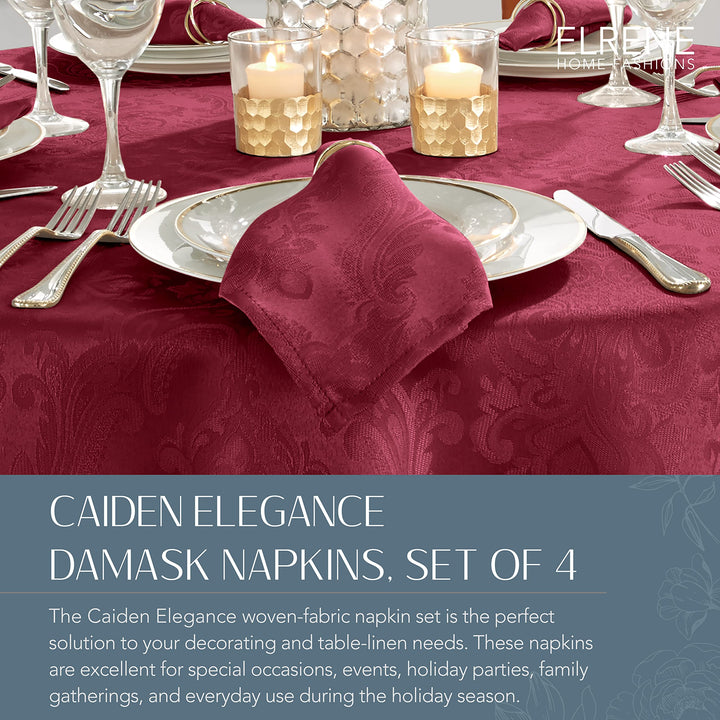 Elrene Home Fashions Caiden Elegance Damask Fabric Napkins (Set of 4), 17" x 17", Cranberry 4 Count Napkins (Set of 4) 17" x 17"