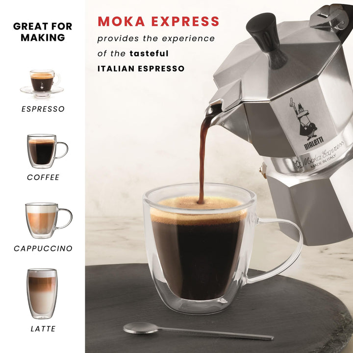 Bialetti - Moka Express: Iconic Stovetop Espresso Maker, Makes Real Italian Coffee, Moka Pot 1 Cup (2 Oz - 60 Ml), Aluminium, Silver