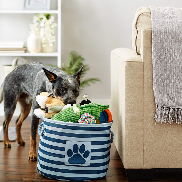 Bone Dry 5743 Pet Storage Collection Striped Paw Patch Bin, Medium Round, Dark Navy