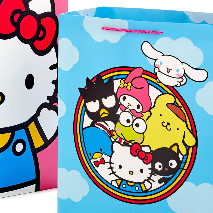 Hallmark Hello Kitty Gift Bag Bundle (2 Bags: 1 Large 13", 1 XL 15") for Birthdays, Back to School, Halloween Blue, Pink 1 Count (Pack of 2)